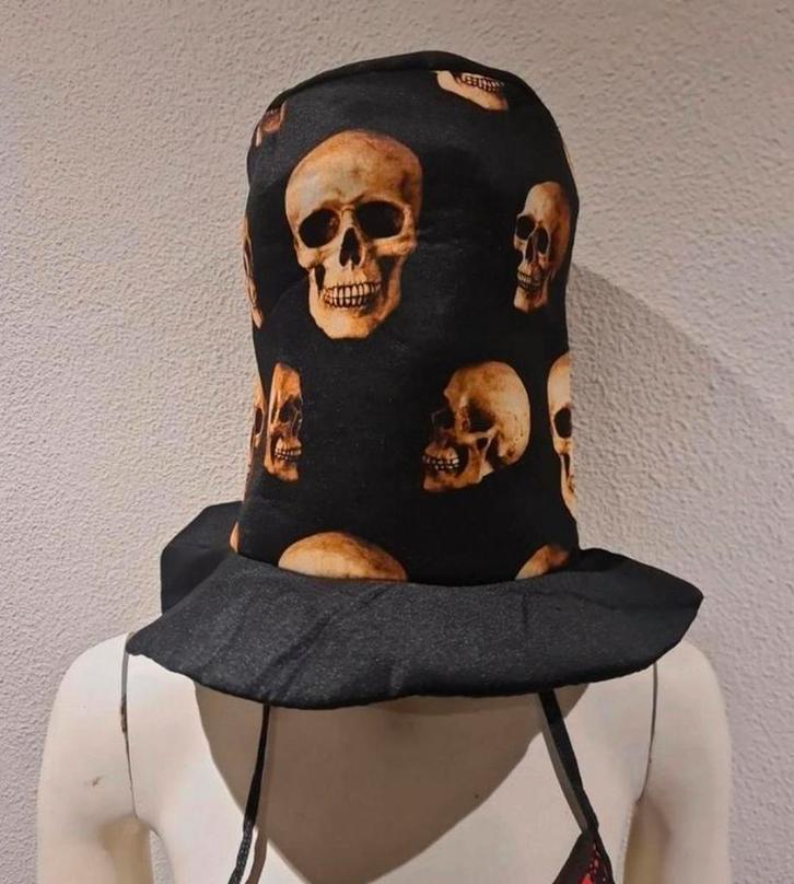 Carnaval Hoge Hoed met Doodskoppen, Kleding | Dames, Carnavalskleding en Feestkleding, Zo goed als nieuw, Accessoires, Carnaval
