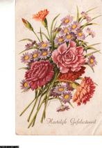 Ansichtkaart	Hartelijk Gefeliciteerd	Bloemen	Anjers	& asters, Verzenden, 1940 tot 1960, Gelopen, Natuur
