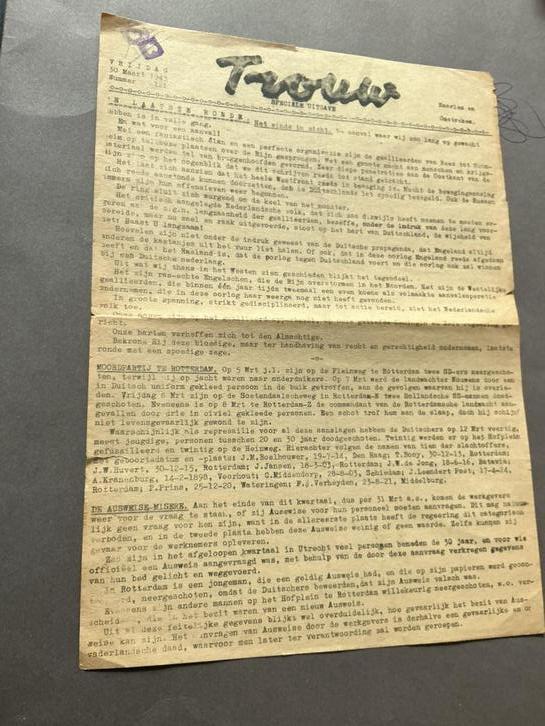 Verzetskrant Trouw, 30 maart 1945, Verzamelen, Militaria | Tweede Wereldoorlog, Landmacht, Boek of Tijdschrift, Nederland, Verzenden