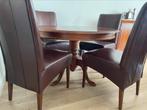 Eettafel  kersenhout rond  en  echte leren eetkamerstoelen, Huis en Inrichting, Ophalen, Gebruikt, Klassiek, 4 tot 6 stoelen