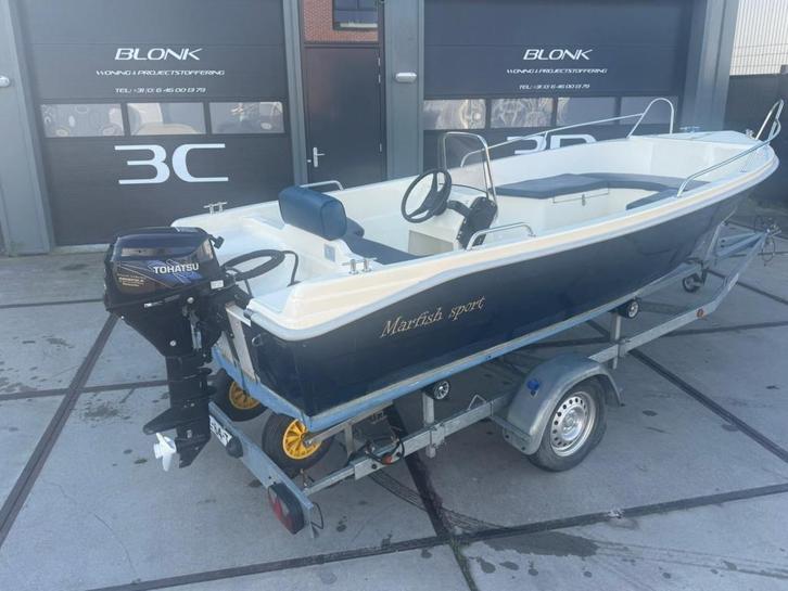 Marfish 450 Consoleboot Sloep incl. Tohatsu 9,8PK en trailer, Watersport en Boten, Vis- en Consoleboten, Gebruikt, Tot 10 pk, 3 tot 6 meter