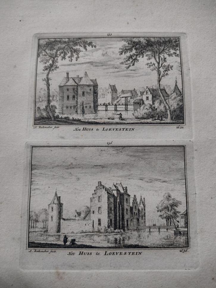 155/156 Poederoijen Slot Loevestein Kopergravure dl 3, Antiek en Kunst, Kunst | Etsen en Gravures, Ophalen of Verzenden