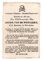 Anton. van de Weygaert : R.K. Missionaris : Curacao 1859, Verzamelen, Bidprentjes en Rouwkaarten, Verzenden, Bidprentje