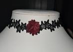 Mooie nieuwe zwarte gothic ketting / chocker met bloem, Overige materialen, Verstelbaar, Wit, Nieuw