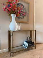 Luxe messing consoletafel glas – zwaar, facet, hotel chique, Ophalen of Verzenden, Glas, Zo goed als nieuw, 25 tot 50 cm