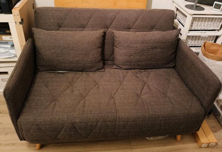 Compacte Slaapbank - Olijfgroen/Grijs - Incl. Topper, Huis en Inrichting, Banken | Sofa's en Chaises Longues, Gebruikt, Eenpersoons