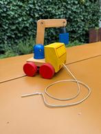 Retro vintage houten hijskraan met magneet speelgoed, Ophalen of Verzenden, Gebruikt, Rij- of Hobbelspeelgoed