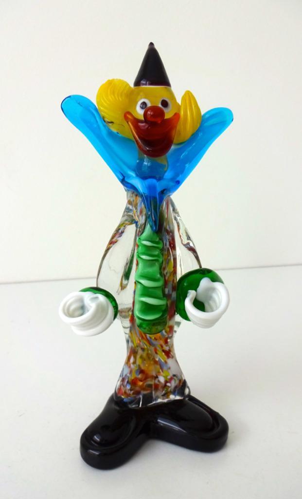 Glazen beeldje clown blauwe kraag zwarte muts Murano 3677-c, Antiek en Kunst, Antiek | Glas en Kristal, Ophalen of Verzenden
