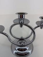 Vintage verchroomde 3-armige kandelaar | Art Deco stijl, Ophalen of Verzenden, Koper of Brons