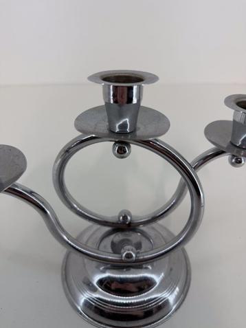 Vintage verchroomde 3-armige kandelaar | Art Deco stijl beschikbaar voor biedingen