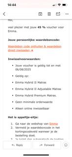 Waardebon 45% korting Emma matrassen - geen min orderwaarde, Tickets en Kaartjes