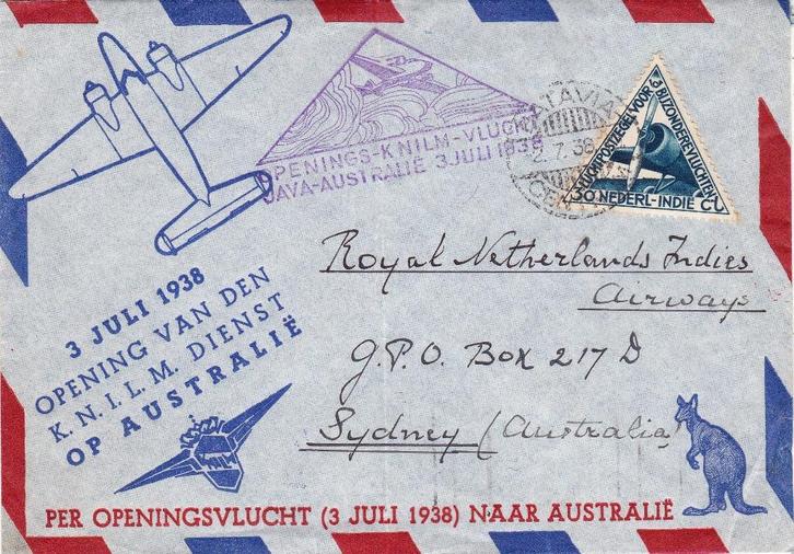 3 JULI 1938 OPENING VAN DEN K.N.I.L.M. DIENST OP AUSTRALIE, Postzegels en Munten, Brieven en Enveloppen | Nederland, Envelop, Ophalen of Verzenden