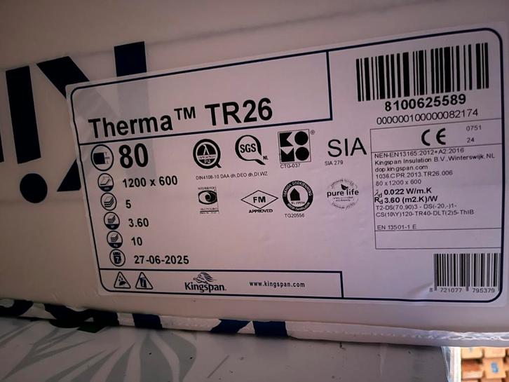 Kingspan Therma PIR Isolatie 80mm en 66mm, Doe-het-zelf en Verbouw, Isolatie en Afdichting, Nieuw, Vloerisolatie, Muurisolatie