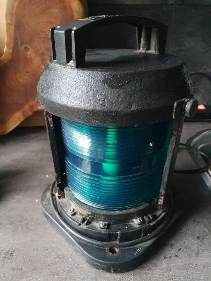 Mooie grote vintage aqua signal van glas en ijzer, made in g, Antiek en Kunst, Antiek | Lampen, Ophalen of Verzenden