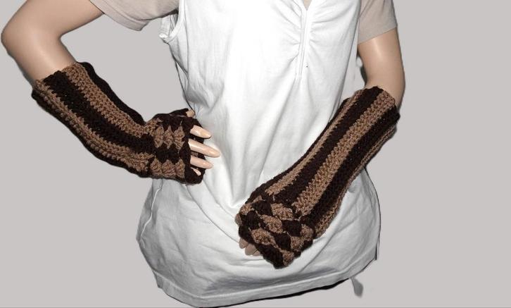 Gehaakte Polswarmers Bruin- beige, Kleding | Dames, Mutsen, Sjaals en Handschoenen, Nieuw, Handschoenen, Verzenden