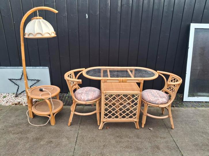 Bamboe Meubelset - Zo Goed Als Nieuw!, Huis en Inrichting, Complete eetkamers, Zo goed als nieuw, Minder dan 4 stoelen, Ophalen of Verzenden