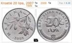 Kroatië Hrvatska 20 Lipa 1x 1999, 1x 2007, 1x 2009, Postzegels en Munten, Ophalen of Verzenden, Overige landen, Setje