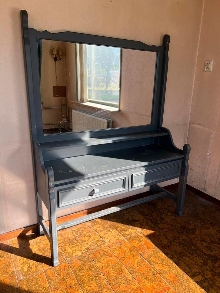 Te Koop : Donker Eiken Grijs Geschilderd Kaptafel Opknapper, Huis en Inrichting, Tafels | Kaptafels, Gebruikt, Minder dan 100 cm