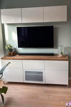 IKEA TV Meubel Onderkast + Bovenkast met Houten Blad, Ophalen, Kunststof, Gebruikt, 150 tot 200 cm