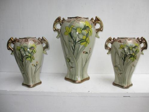 3 antieke vazen art deco mooi gestileerde bloemen, Antiek en Kunst, Antiek | Vazen, Ophalen of Verzenden