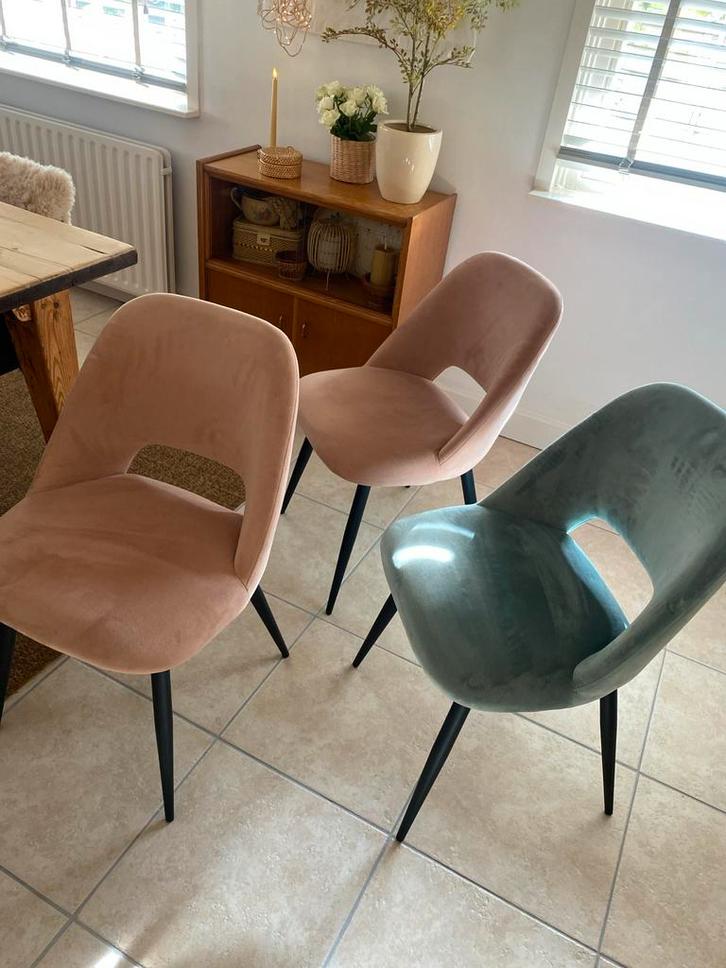 1 Velvet Eetkamerstoelen, Huis en Inrichting, Stoelen, Gebruikt, Drie, Stof, Overige kleuren, Ophalen