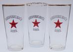 Set van 3 oude HEINEKEN'S BIER bierglazen. (Heineken Bier)., Ophalen of Verzenden, Gebruikt, Bierglas