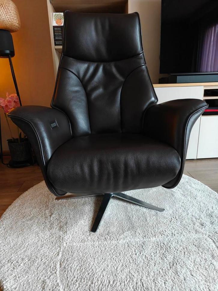 Luxe Relaxfauteuil met 3 Motoren - Diepbruin Leder, Huis en Inrichting, Fauteuils, Zo goed als nieuw, Leer, 75 tot 100 cm, 75 tot 100 cm