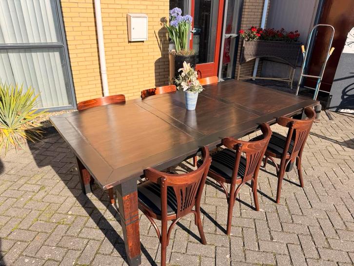 Stamtafel eettafel 220x110 cm massief hout eet tafel, Huis en Inrichting, Tafels | Eettafels, Zo goed als nieuw, 50 tot 100 cm