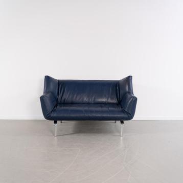 1x Leolux Devon 2-zits/162cm Bank Blauw Leer - Gepolijst beschikbaar voor biedingen