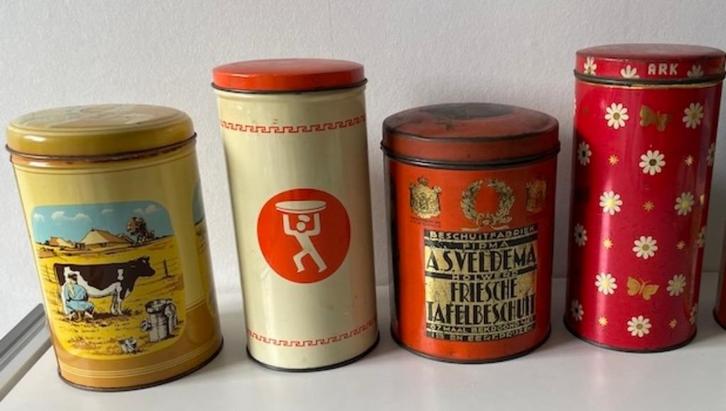 4 x Beschuitbussen ARK  v.d Meulen   Veldema Turkstra, Verzamelen, Blikken, Gebruikt, Overige, Overige merken, Ophalen of Verzenden