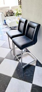 Zwart leren barstoelen met RVS onderstel van H&H, Huis en Inrichting, Stoelen, Ophalen, Twee, Zwart, Past in elk interieur