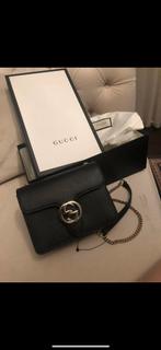 Gucci Interlocking Leren Tas - Zwart, Ophalen, Zo goed als nieuw, Zwart, Schoudertasje