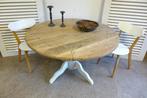 Prachtige witte landelijke ronde eiken tafel 130 cm, Ophalen, Eikenhout, Zo goed als nieuw, Vijf personen of meer