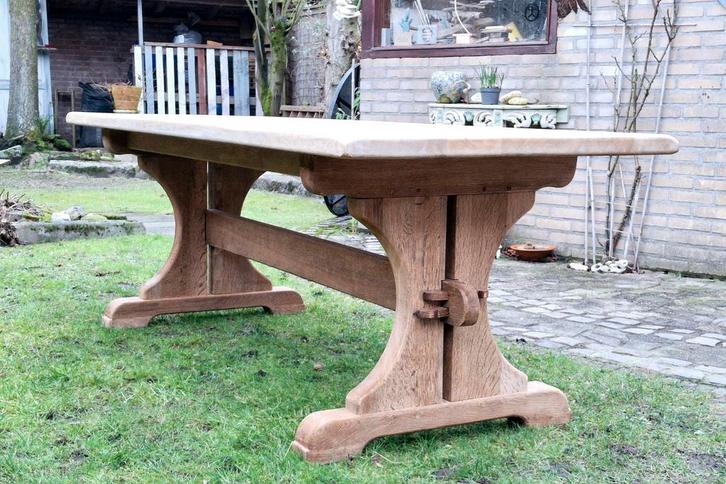 Eettafel / kloostertafel / 220x83x75 oud eiken. Vergrijsd, Huis en Inrichting, Tafels | Eettafels, Zo goed als nieuw, 50 tot 100 cm