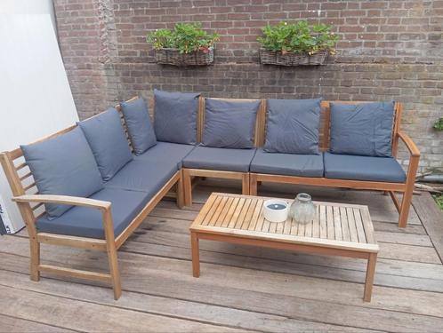 Hoek loungeset van massief acacia hout met tafel, Tuin en Terras, Tuinsets en Loungesets, Zo goed als nieuw, Loungeset, Hardhout