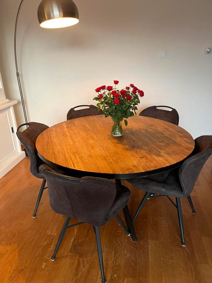 Ronde eettafel, Huis en Inrichting, Tafels | Eettafels, Gebruikt, 100 tot 150 cm, 100 tot 150 cm, Vier personen, Rond, Overige houtsoorten
