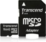 Transcend MicroSDHC kaart 16GB + Adapter / Class 10, Audio, Tv en Foto, Fotografie | Geheugenkaarten, MicroSDHC, Ophalen of Verzenden