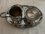 Zilveren roomstel; suikerpot en melkkan op schoteltje, Antiek en Kunst, Antiek | Goud en Zilver, Ophalen of Verzenden, Zilver