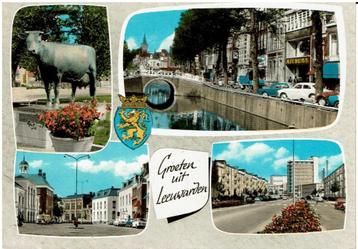 Ansichtkaart Leeuwarden, 4 -luik, koe, gebouwen beschikbaar voor biedingen