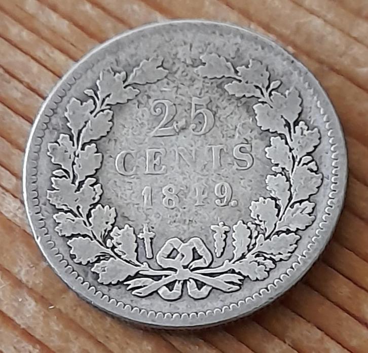 Nederland 25 cent 1849 A (lot 2), Postzegels en Munten, Munten | Nederland, Losse munt, 25 cent, Koning Willem II, Zilver, Ophalen of Verzenden