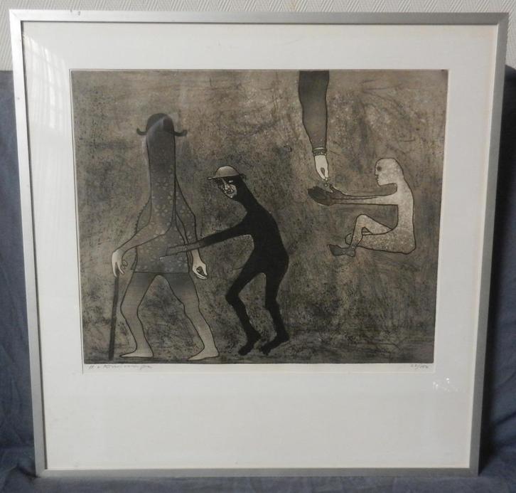 Aquatint / ets Zakkenroller en Bedelaar Harry van Kruiningen, Antiek en Kunst, Kunst | Etsen en Gravures, Ophalen of Verzenden