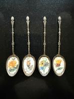 Set 4 lepeltjes zilver emaille bloemen souvenir, Antiek en Kunst, Ophalen of Verzenden, Zilver