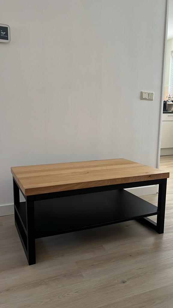 Robuuste salontafel eiken blad & stalen frame, Huis en Inrichting, Tafels | Salontafels, Zo goed als nieuw, Minder dan 50 cm, 50 tot 100 cm