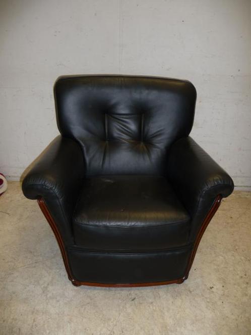 Zwart leren fauteuil, Huis en Inrichting, Fauteuils, Gebruikt