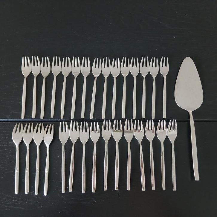 30 Sola Elite taartvorkjes met GRATIS taartschep, Huis en Inrichting, Keuken | Bestek, Zo goed als nieuw, Bestekset, Rvs of Chroom