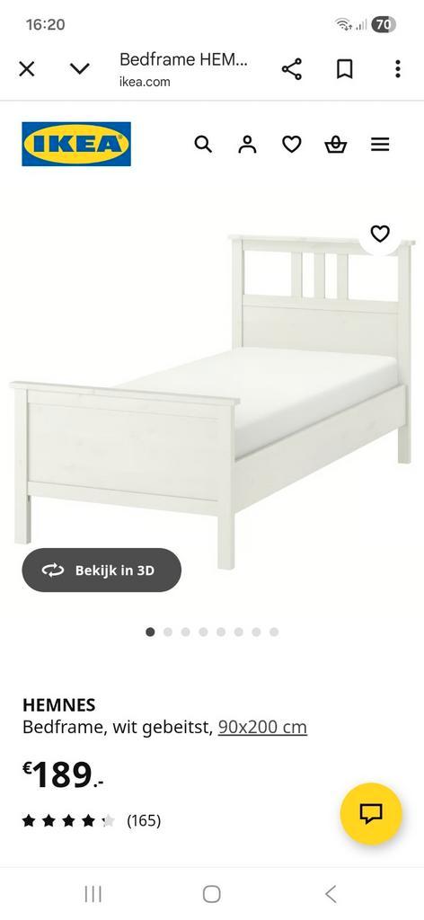 Ikea bedframe Hemnes inclusief lattenbodem, Huis en Inrichting, Slaapkamer | Bedden, Zo goed als nieuw, 90 cm, 200 cm, Hout, Wit