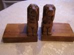 Handgesneden eikenhouten boekensteunen 2 Spaniels 12cm hoog, Huis en Inrichting, Ophalen of Verzenden, Zo goed als nieuw