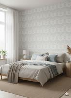 14273 wit ijsblauw vintage behang met zachte vormen swiet , Ophalen of Verzenden, 50 tot 75 m², Beige