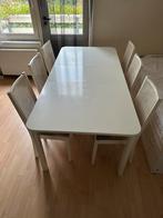 eettafel uitschuifbaar 90xL150-192xH72 evt met 6 stoelen wit, Ophalen, Gebruikt, 50 tot 100 cm, Vijf personen of meer