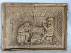 Oud paneel met Hollands tafereel aan tafel - 19e - 20e eeuw, Antiek en Kunst, Curiosa en Brocante, Ophalen of Verzenden
